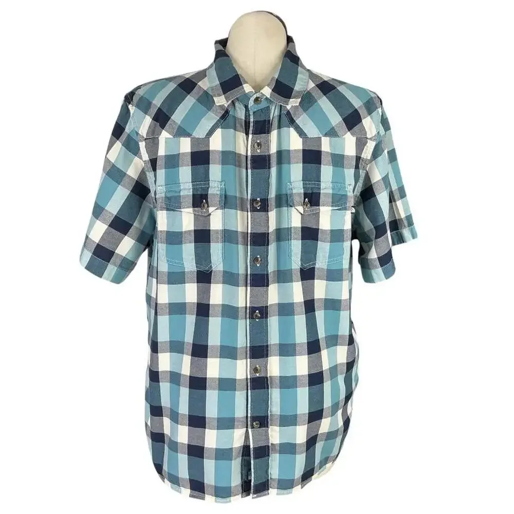 The North Face Gardello Shirt Mens Xl Blue White Plaid Short Sleeve Button Up